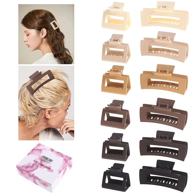 Alemaky 12 Pack Square Claw Clips , Big and Small Neutral Rectangle Hair Claw Clips, Non-slip Mat... | Amazon (US)