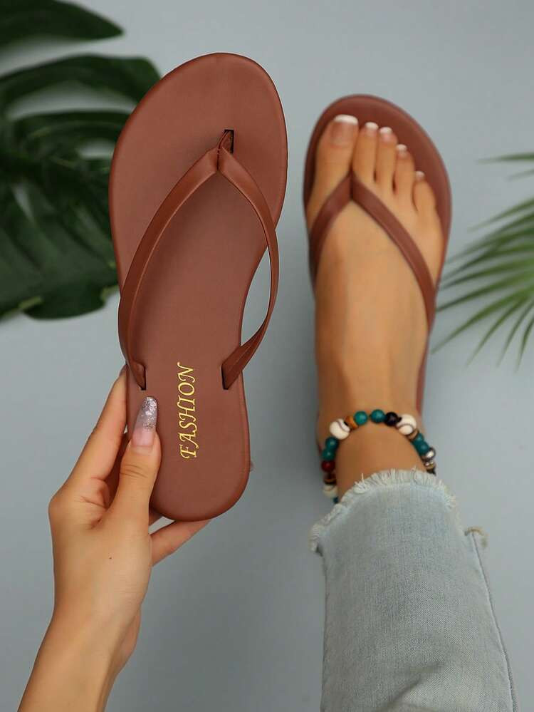 New Spring/Summer Women's Open Toe Sandals, Round Toe Flat Flip Flops, Casual Wear Indoor & Outdo... | SHEIN
