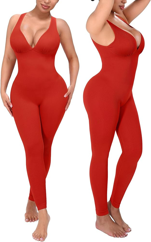 SHAPELLX Tummy Control Workout Jumpsuits for Women One Piece Comfy Yoga Outfits V Neck Sleeveless... | Amazon (US)