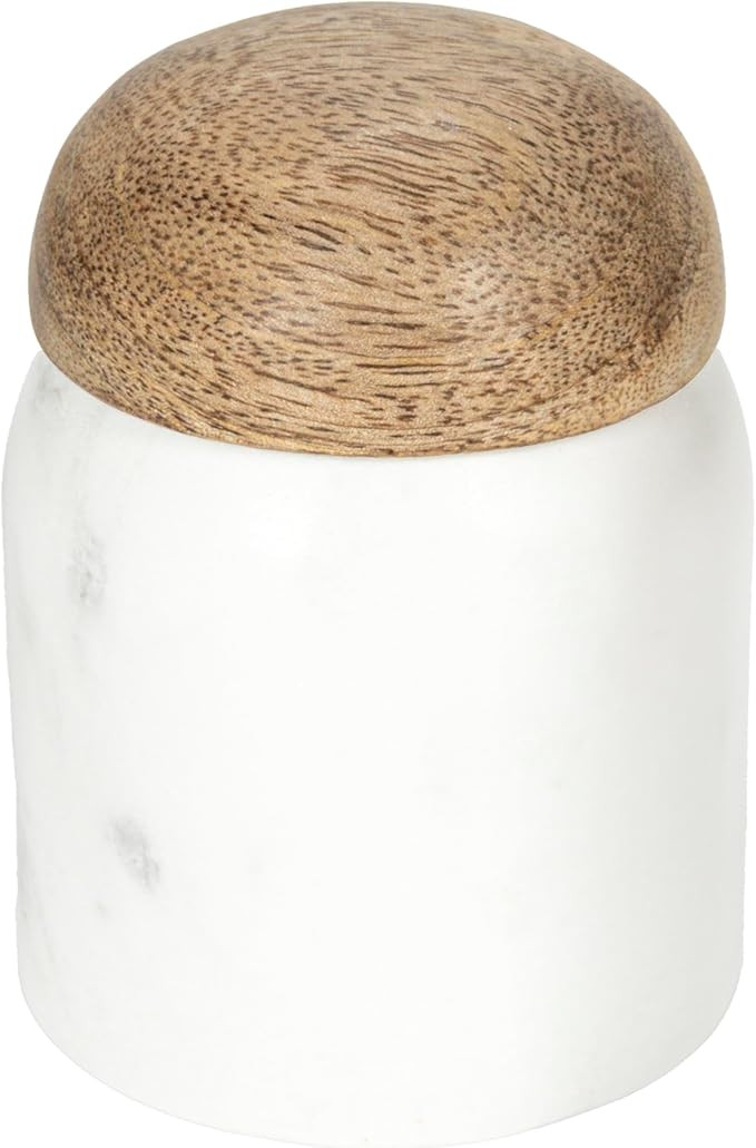 Creative Co-Op Marble and Mango Wood Pinch Pot with Lid, White and Natural | Amazon (US)
