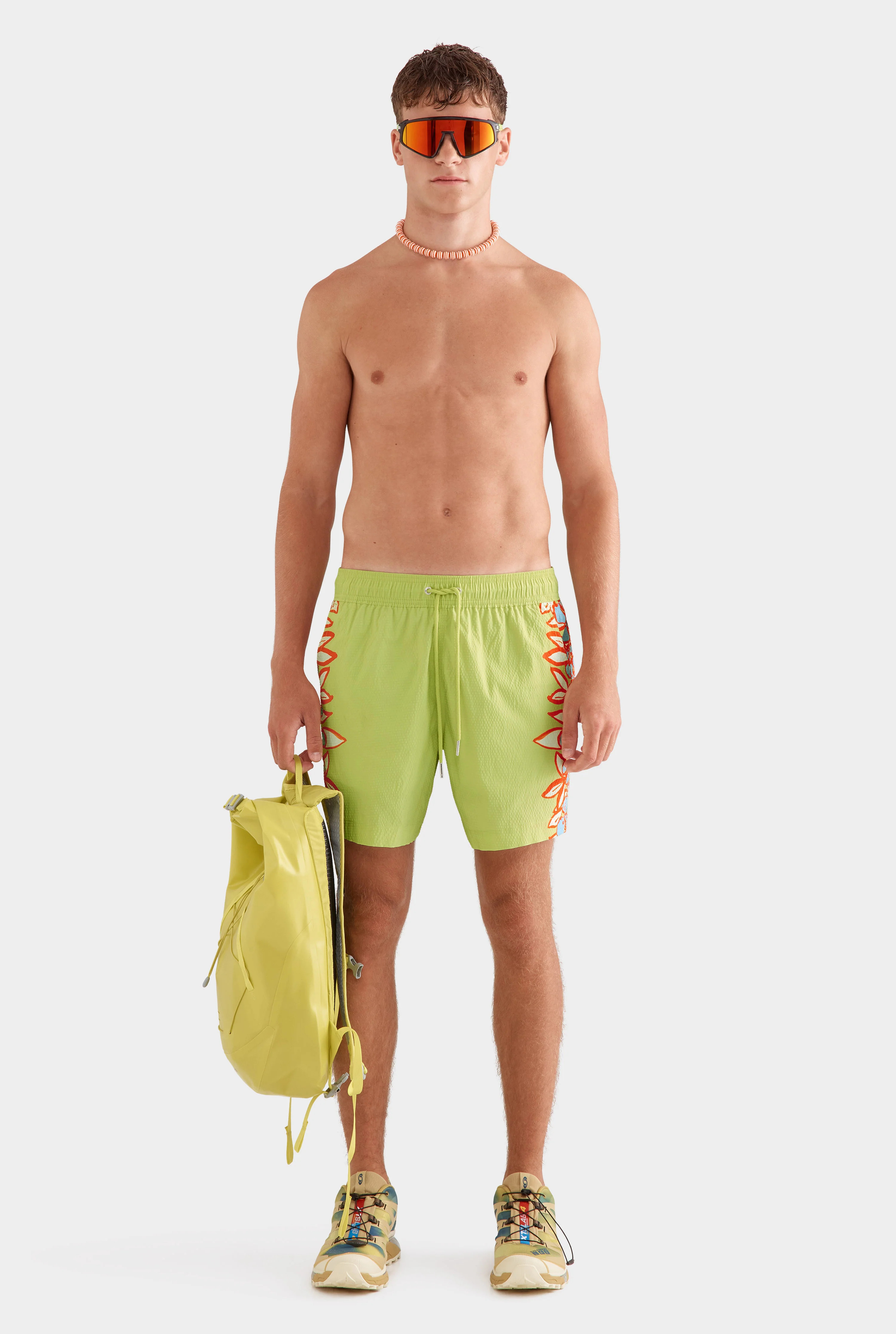 Printed Swim Short in Lime Green/Rio Red Floral | Venroy | Venroy AU