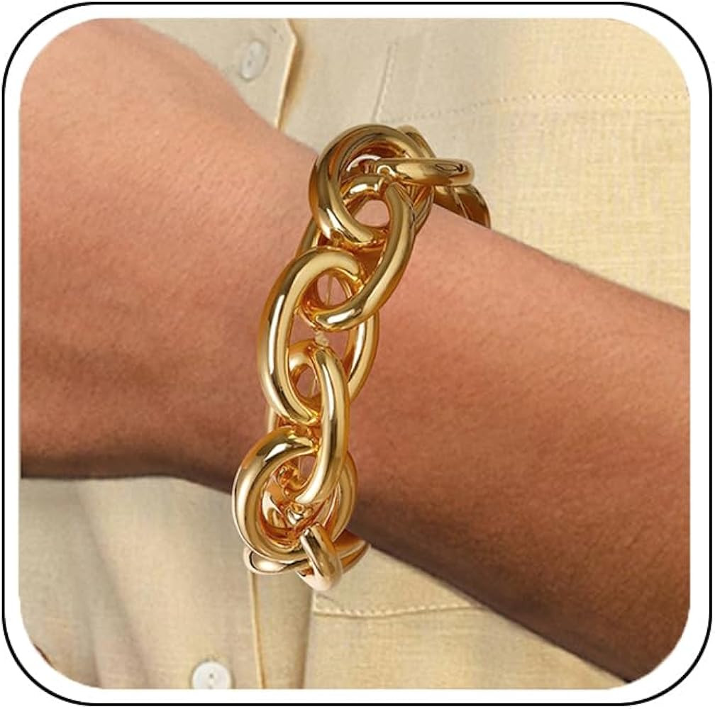 Chunky Gold Bracelet for Women Non Tarnish, Trendy Stretch Cuban Link Chain Plated Gold Bangle Br... | Amazon (US)