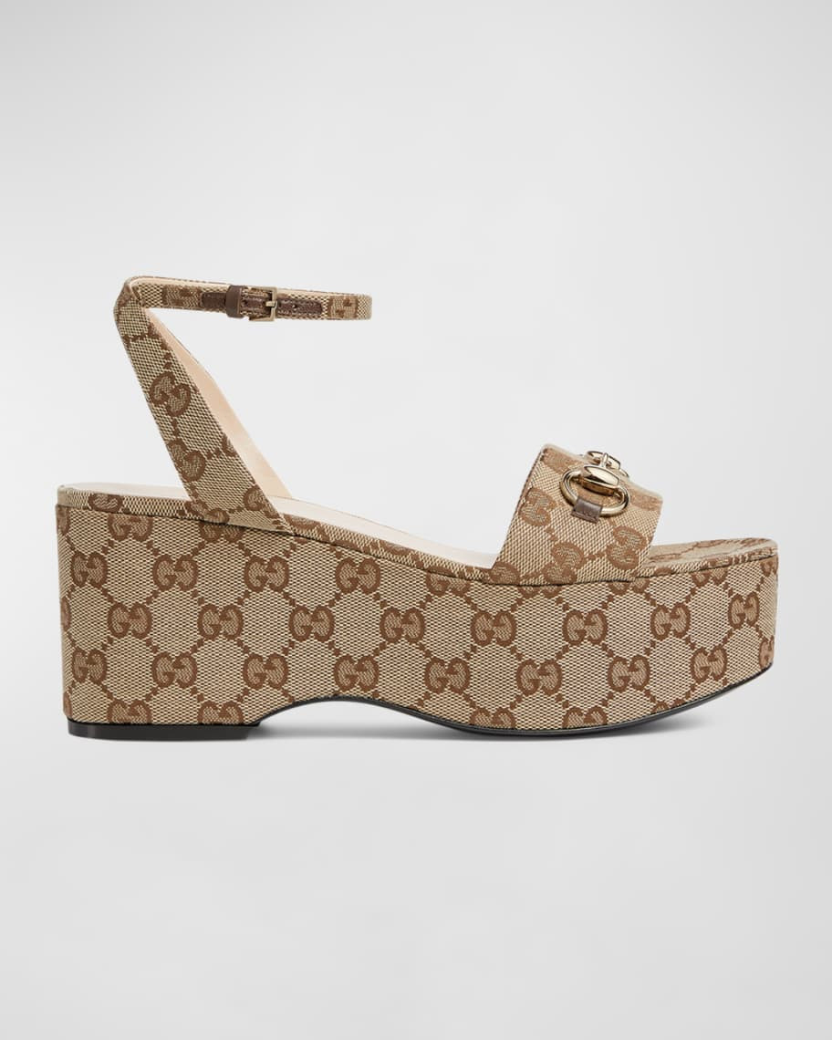 Lady GG Canvas Bit Platform Sandals | Neiman Marcus