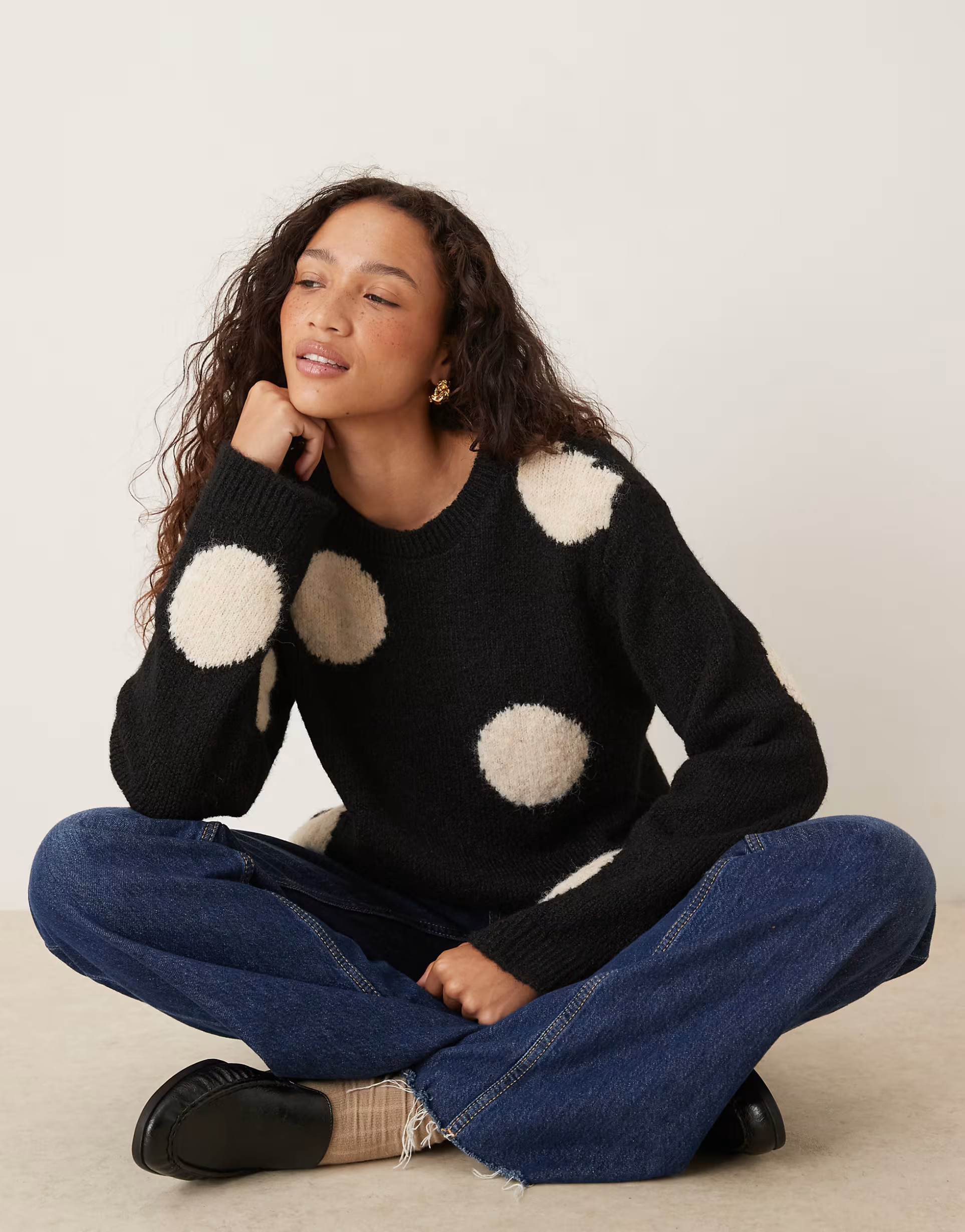 ASOS DESIGN knit oversized sweater with wool in polka dot | ASOS (Global)