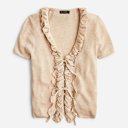 Silk-cashmere ruffle tie-front sweater-top | J. Crew US