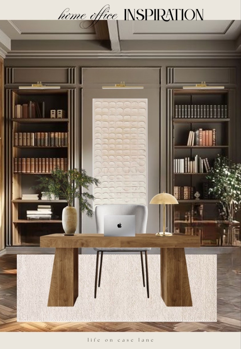 Home office inspiration - office desk, office chair, art, picture light, desk light 

#LTKHome