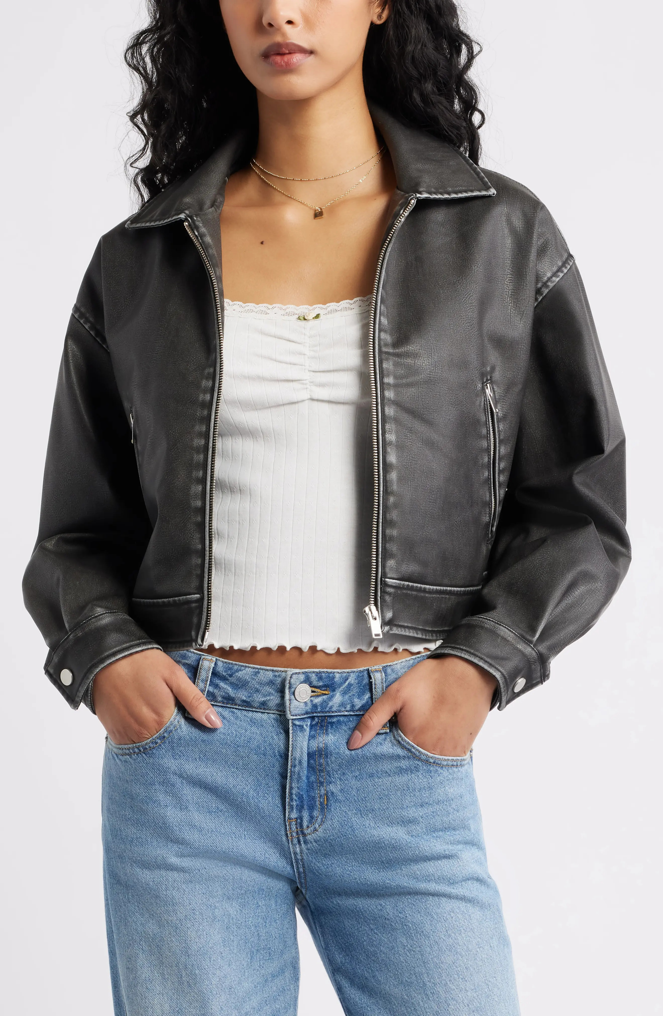 BP. Washed Faux Leather Jacket (Women) | Nordstrom | Nordstrom