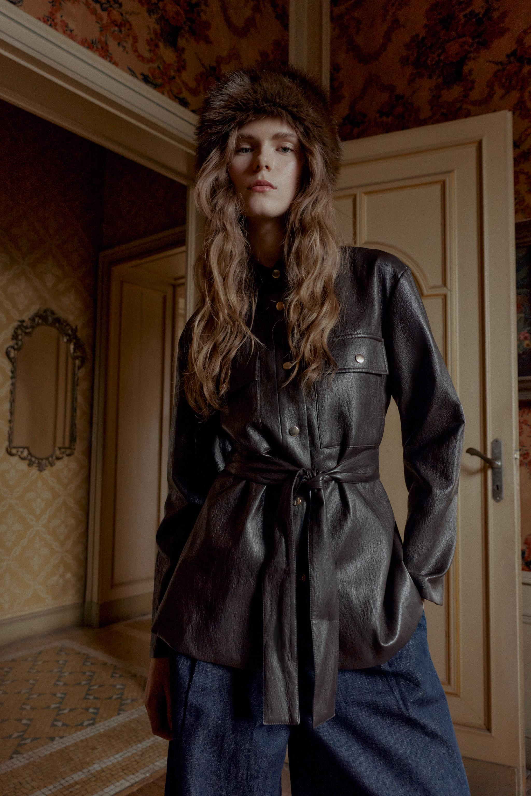 FAUX LEATHER LONG BELTED JACKET | Zara US