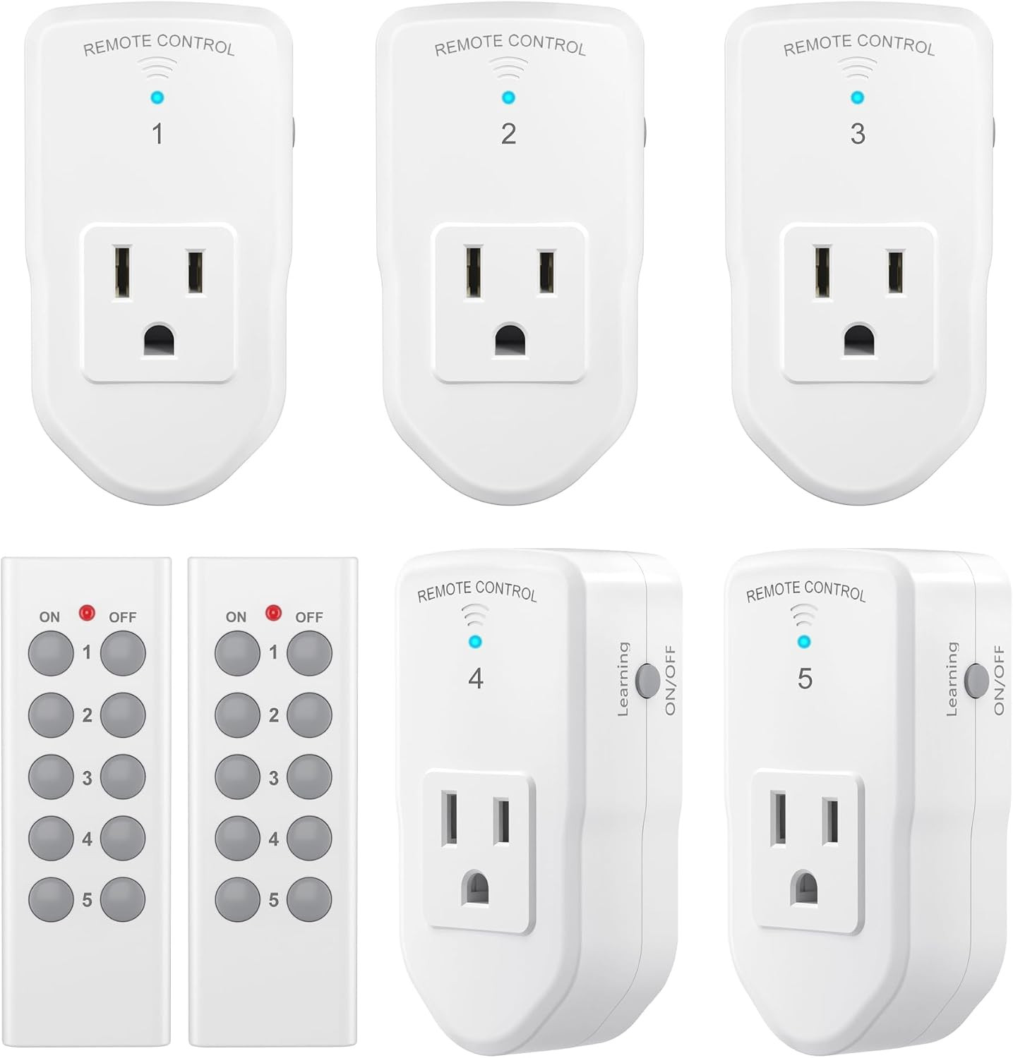 BN-LINK Wireless Remote Control Electrical Outlet Switch for Lights, Fans, Christmas Lights, Small Appliance, Long Range White (Learning Code, 5Rx-2Tx) 1200W/10A | Amazon (US)