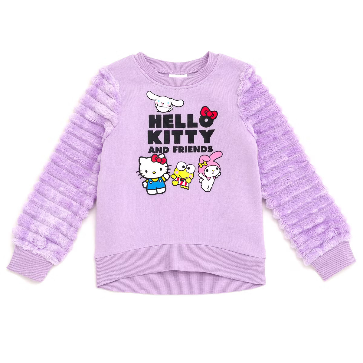 Hello Kitty Girls Fleece Pullover Sweatshirt with Faux Fur Sleeves Little Kid to Big Kid | Target