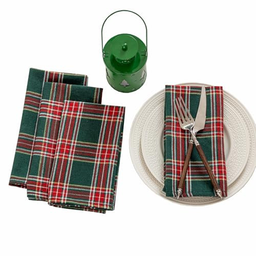 Joyfol Day 4-Pack Green Tartan Christmas Cloth Napkins - 17x17 Inch Plaid Cloth Dinner Napkins, Wrinkle-Resistant & Washable for Holiday/Xmas Table Decor (Set of 4) | Amazon (US)