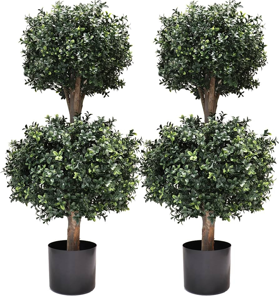 3Ft-35'' Artificial Boxwood Double Ball Topiary Trees,2PACK Faux Topiaries Tree Store Garden Indo... | Amazon (US)