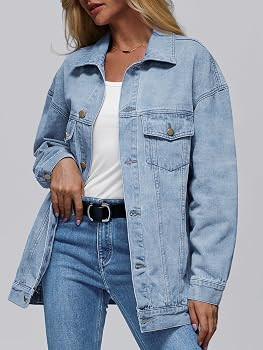 AUTOMET Women's Button Down Oversized Jeans Jacket with Pockets | Amazon (US)