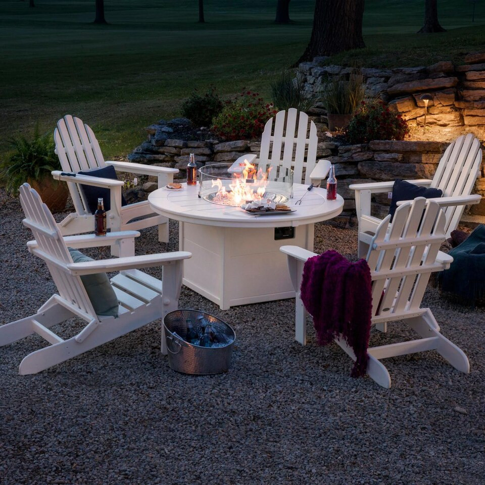 POLYWOOD Classic Adirondack 6 Pc Recycled Plastic Fire Pit Seating Set in White by - PWS414-1-WH | BBQ Guys