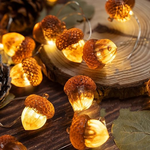 3D Acorn Fall Decorations String Lights, Full Size Acorn Christmas Theme 10 feet 30 LEDs 8 Twinkl... | Amazon (US)