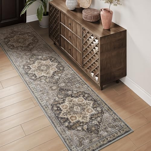 Engiw Runner 2x8 Runners for Hallways Runner Rug Soft Kitchen Runner-Rugs for Bedroom Machine Washable Runner Rug Vintage Oriental Floral Medallion Laundry Runner Rug Non Slip Runner Brown | Amazon (US)