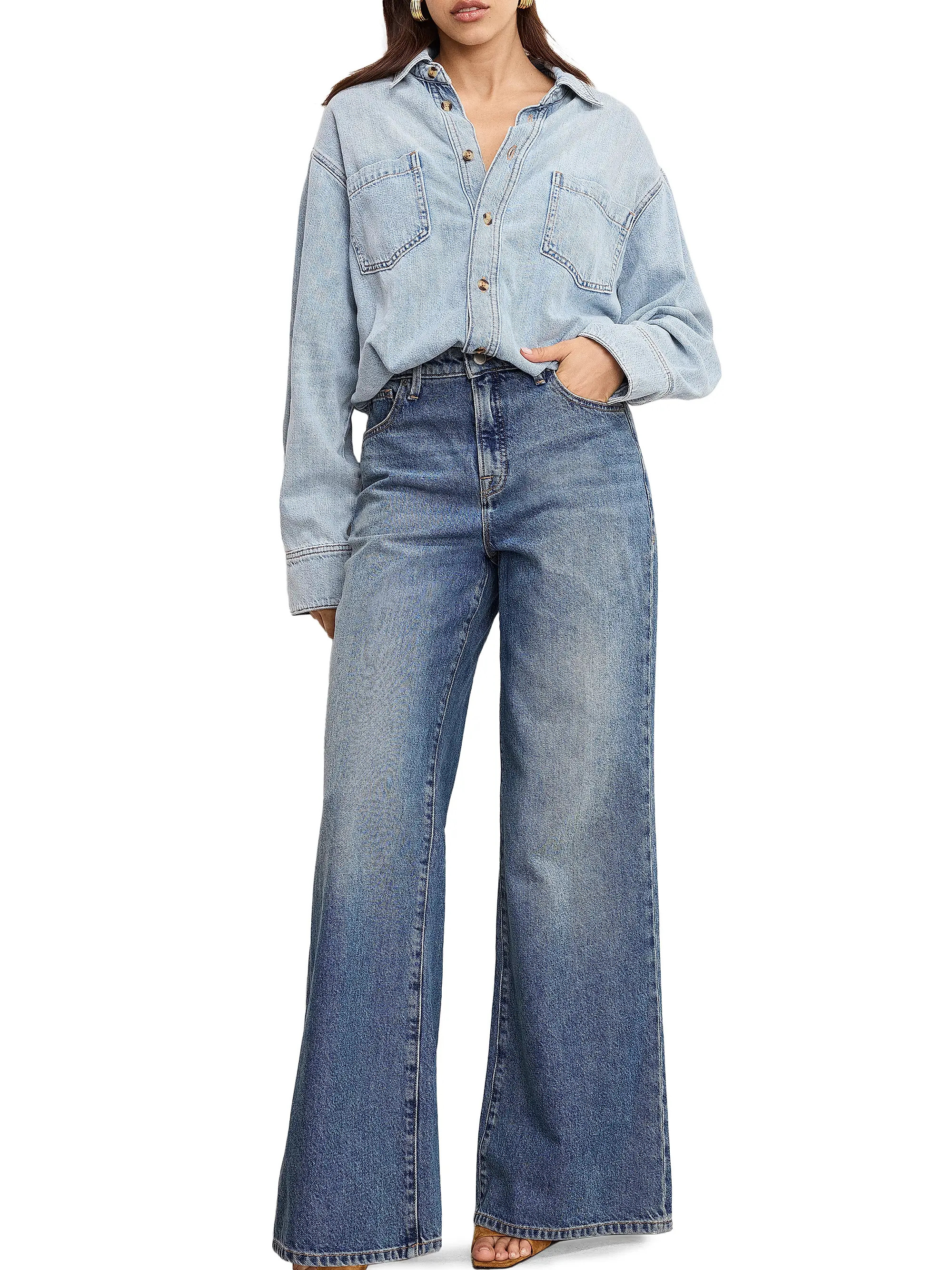 Good American Denim Shirt Jumpsuit | Saks Fifth Avenue | Saks Fifth Avenue