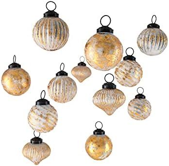 Serene Spaces Living Set of 12 Tinted Gold Foil Eclectic Glass Ornaments, Golden Ornaments in Variou | Amazon (US)