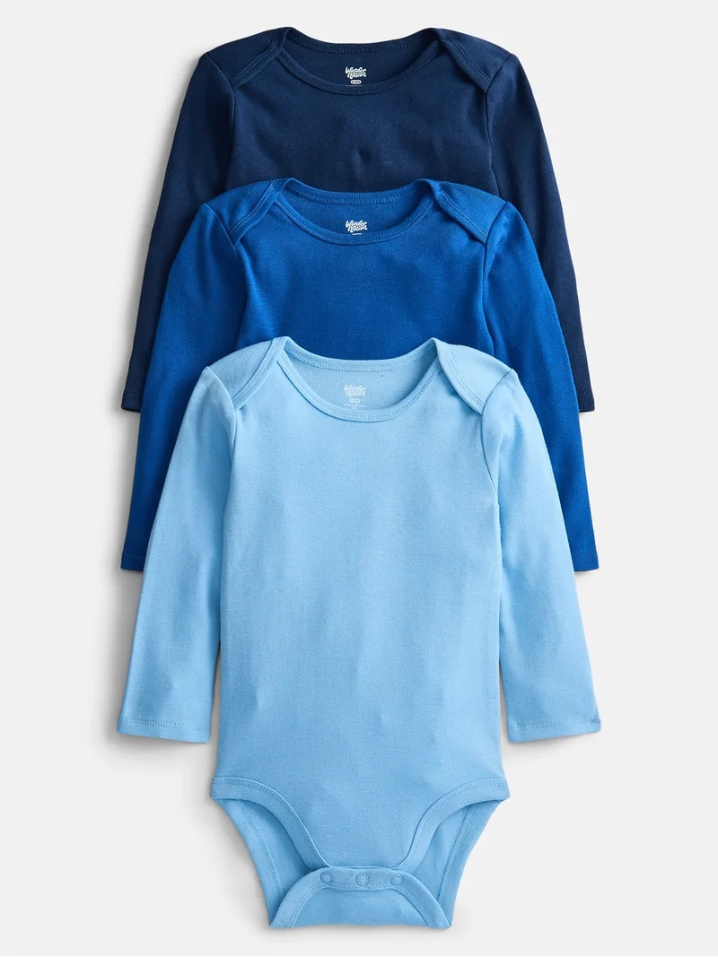Wonder Nation Baby Boys' Solid Bodysuit with Long Sleeves, 3-Piece, Sizes 0M-24M | Walmart (US)