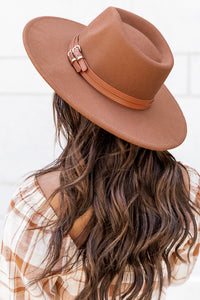 Got Me Floating Brown Double Belt Banded Fedora Hat | Pink Lily