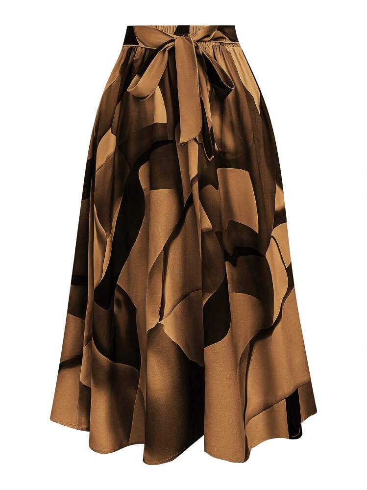 Celure Plus Size Front Tie All-Over Allover Print Skirt, Casual Everyday Wear Maxi Women Outfit | SHEIN