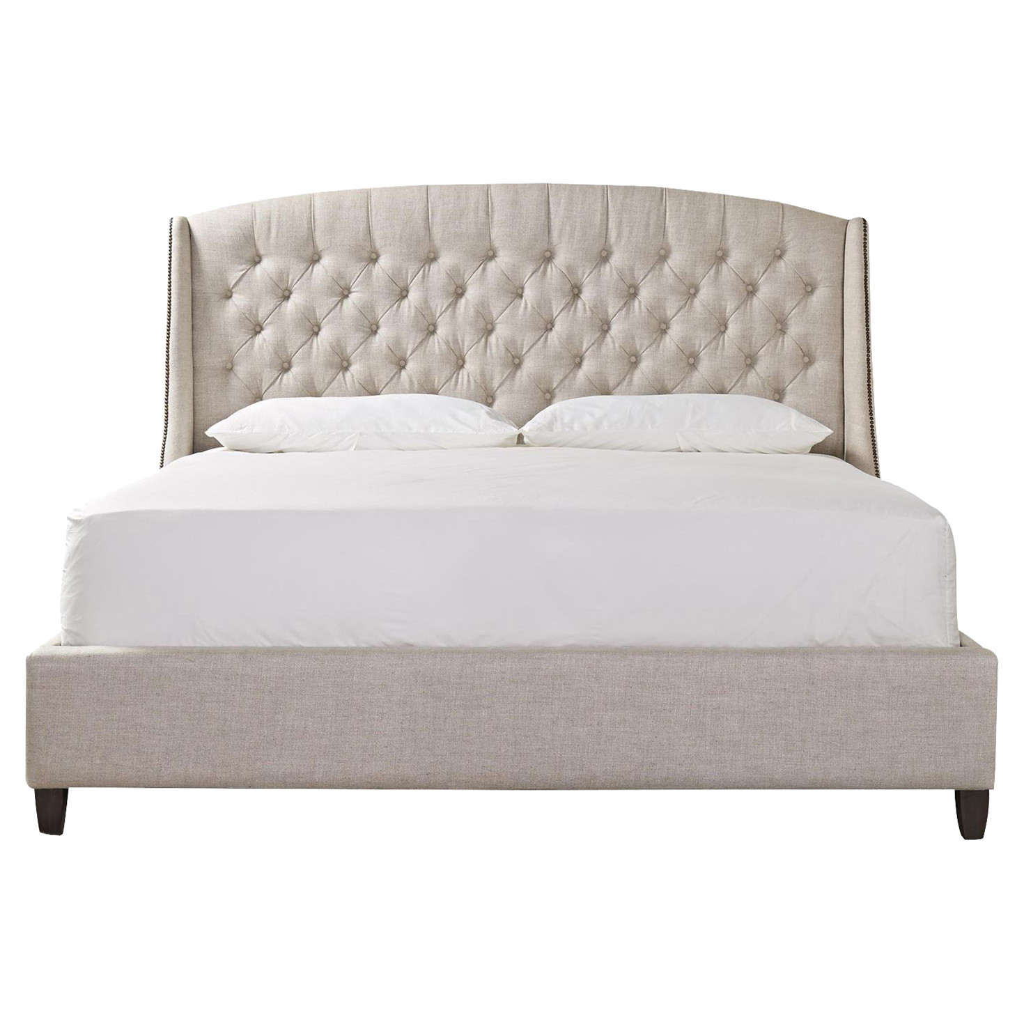 Iviana Modern Classic Light Grey Upholstered Tufted Nailhead Trim Bed - King | Kathy Kuo Home