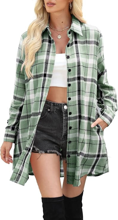 Womens Flannel Shirts Long Sleeve Plaid Button Down Jacket Tops | Amazon (US)