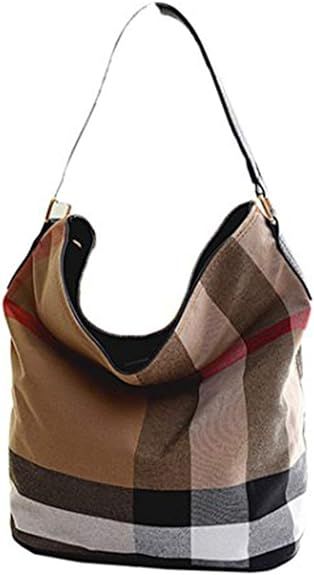 Wewo Plaid Canvas Shoulder Bag Casual Travel Tote Bag Fashion Women Handbags Big Bucket Bag Large... | Amazon (US)