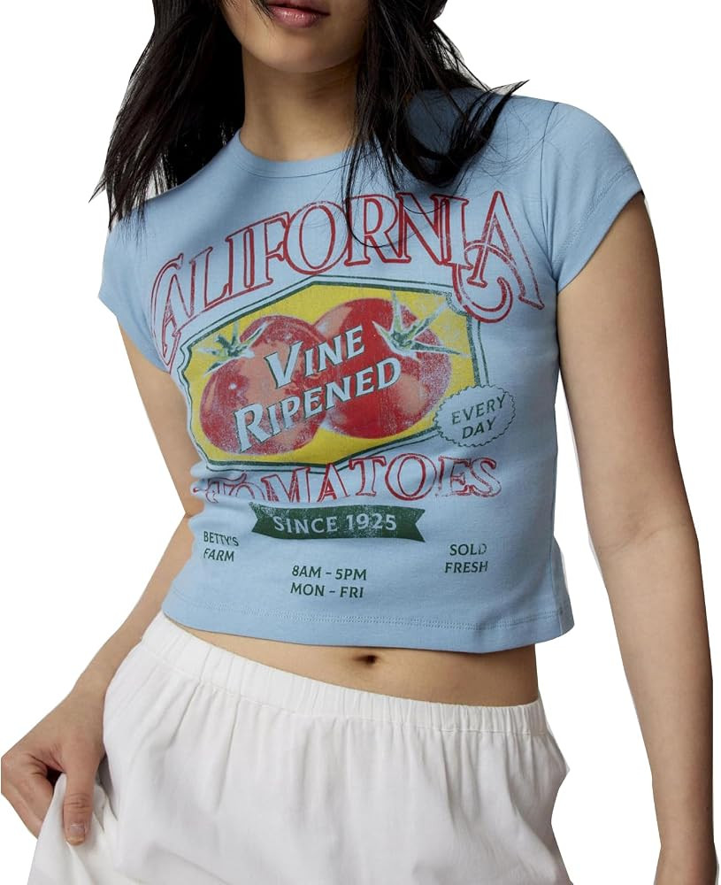 Graphic Baby Tees for Women Y2k Short Sleeve Floral Print Crop Tops Vintage Aesthetic Summer Teen... | Amazon (US)