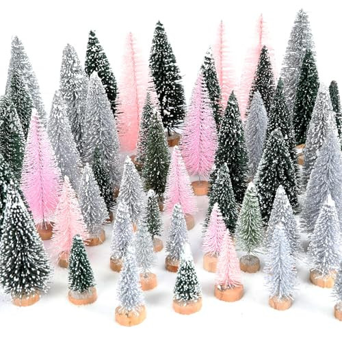 HMASYO 30Pcs Mini Christmas Trees Christmas Decorations, Bottle Brush Trees Christmas Village Flocked Trees in 5 Size with Wooden Base, Small Christmas Tree for Party Home Office Tabletop Craft | Amazon (US)
