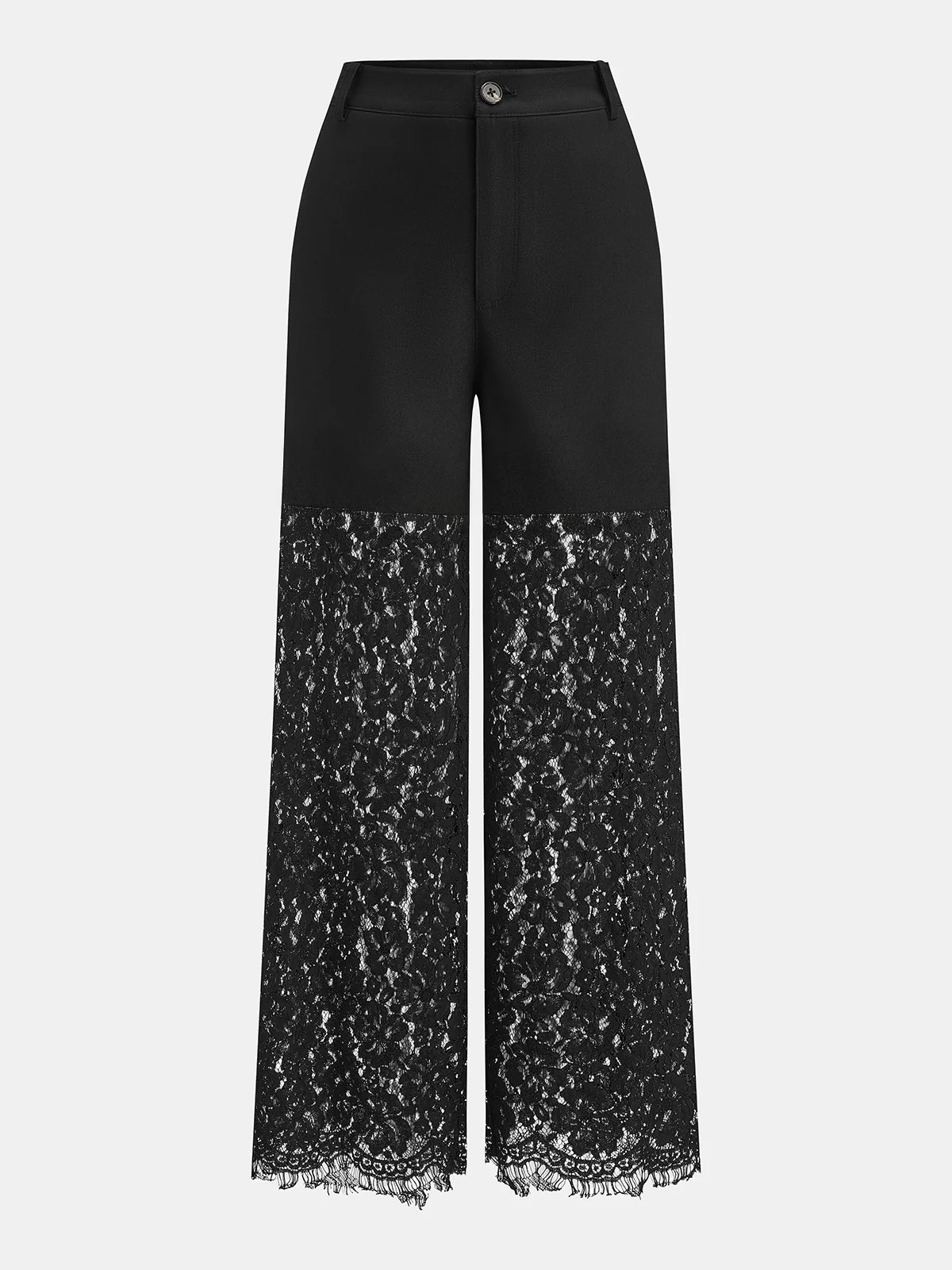 Lace Panel Straight-Leg Pants | Commense