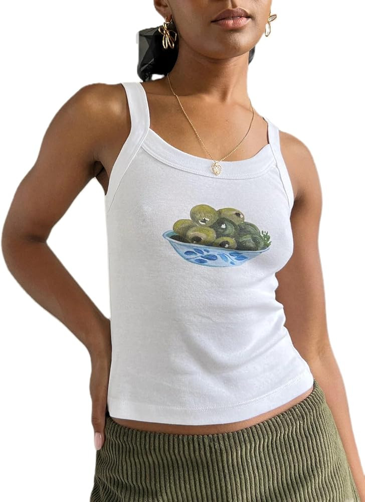 Women Y2K Graphic Tank Top Fruit Print Sleeveless Crop Top Vintage Aesthetic Cute Baby Tee | Amazon (US)