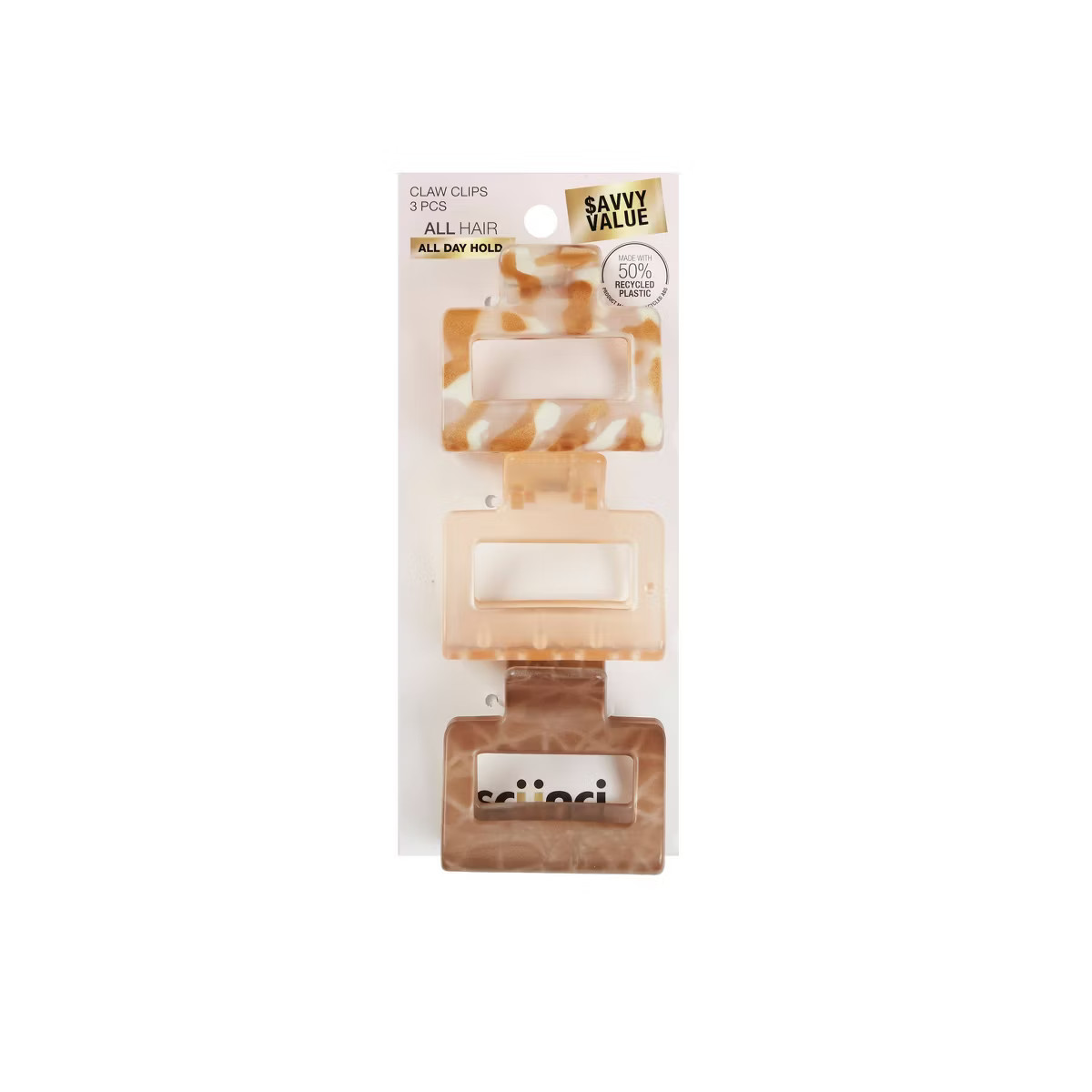 scünci Recycled Rectangle Claw Clips - Neutrals - All Hair - 3pcs | Target