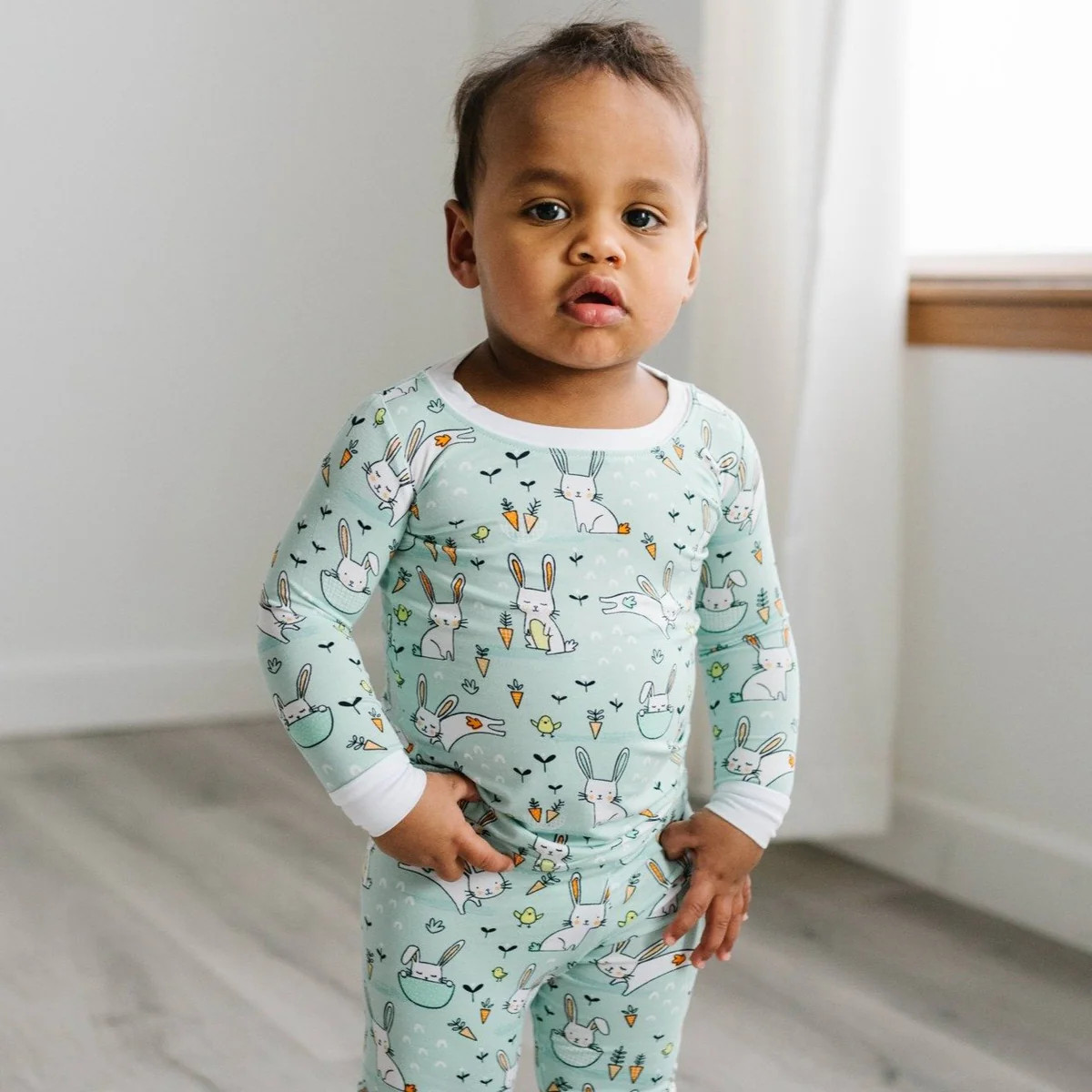 Mint Bunnies Two-Piece Bamboo Viscose Pajama Set | Little Sleepies