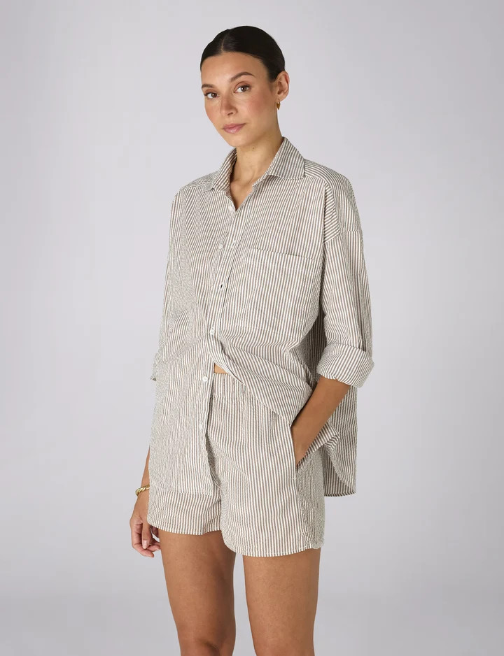 The Boxer: Seersucker, Mocha Stripe | With Nothing Underneath