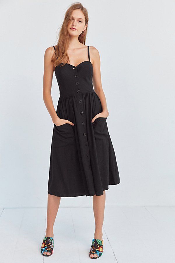 Cooperative Emilia A-Line Button-Down Midi Dress - Black XS at Urban Outfitters | Urban Outfitters (US and RoW)
