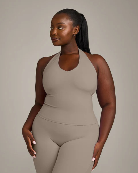 SoftMotion™ Halter Neck Tank Top with Built in Bra Shelf with Gray Logo 
 Minky | Oner Active (UK / US)