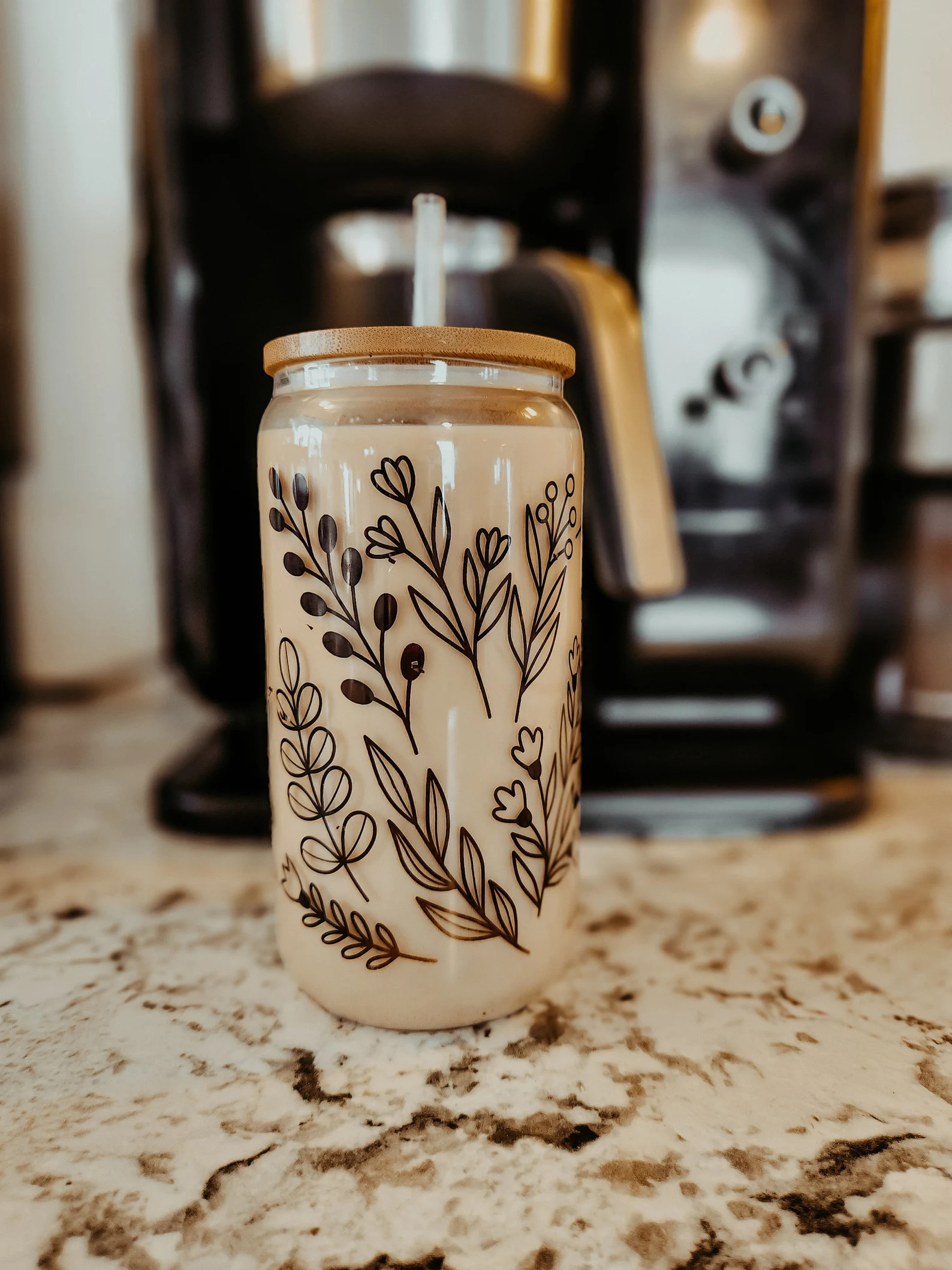 Flower Iced Coffee Cup With Lid & Straw Boho Floral Drink | Etsy | Etsy (US)