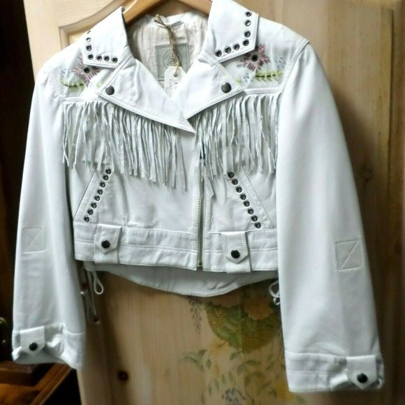 DOUBLE D RANCH WHITE LEATHER TWISTED FRINGE JACKET MEDIUM NEW $578 | Poshmark