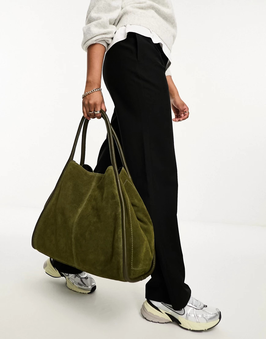 ASOS DESIGN suede tote bag with tubular piping in forest green | ASOS (Global)