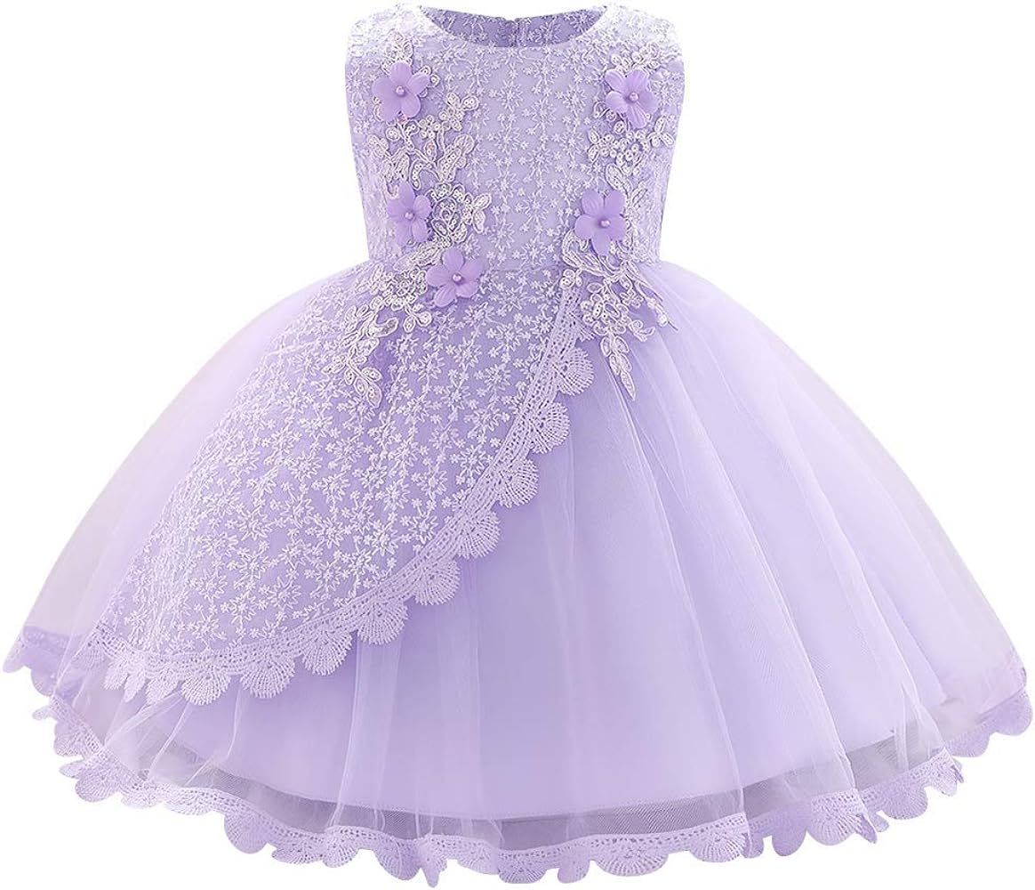 OBEEII Flower Girl Baby Girl Lace Embroidery Tutu Dress Pageant Formal Birthday Party Dress Chris... | Amazon (US)