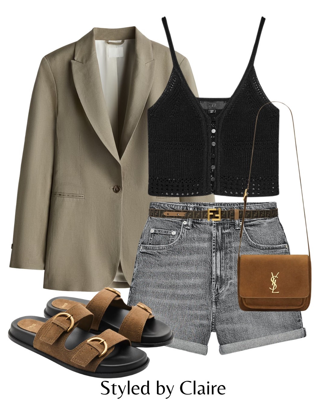 The power of a belt❤️‍🔥
Tags: khaki linen oversized blazer H&M Zara strappy black knit top lace detail crop fendi belt suede ysl bag sandals mango strap buckle denim shorts grey fashion spring summer inspo outfit ideas chic women’s style capsule wardrobe holiday city break Barcelona Ibiza Dubai 

#LTKsummer #LTKstyletip #LTKspring