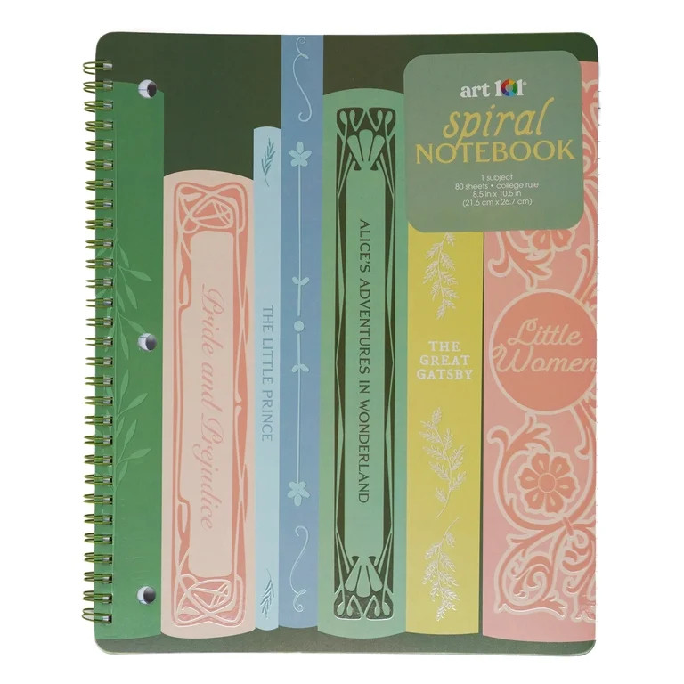 Art 101 Ink and Ivy Spiral Notebook with Vintage Book Spine Print, 8.5 x 10.5 in, 80 Sheets | Walmart (US)