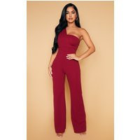 Petite Burgundy Drape One Shoulder Jumpsuit | PrettyLittleThing CAN