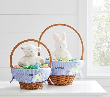 Blue Seersucker Applique Bunny Easter Basket Liner | Pottery Barn Kids