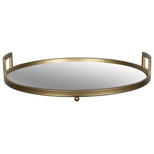 Stratton Home Decor Round Tray with Mirror Inlay in Gold | Cymax