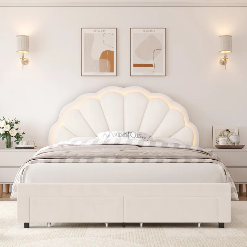 Wade Logan® Burlyn Upholstered LED Bed Frame with Drawer & Adjustable Headboard & Reviews | Wayf... | Wayfair North America