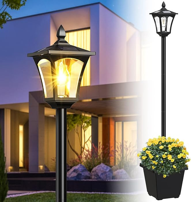 64 Inch Solar Lamp Post Light with Planter, 60 High Lumens Street Light, Solar Post Lights Waterp... | Amazon (US)