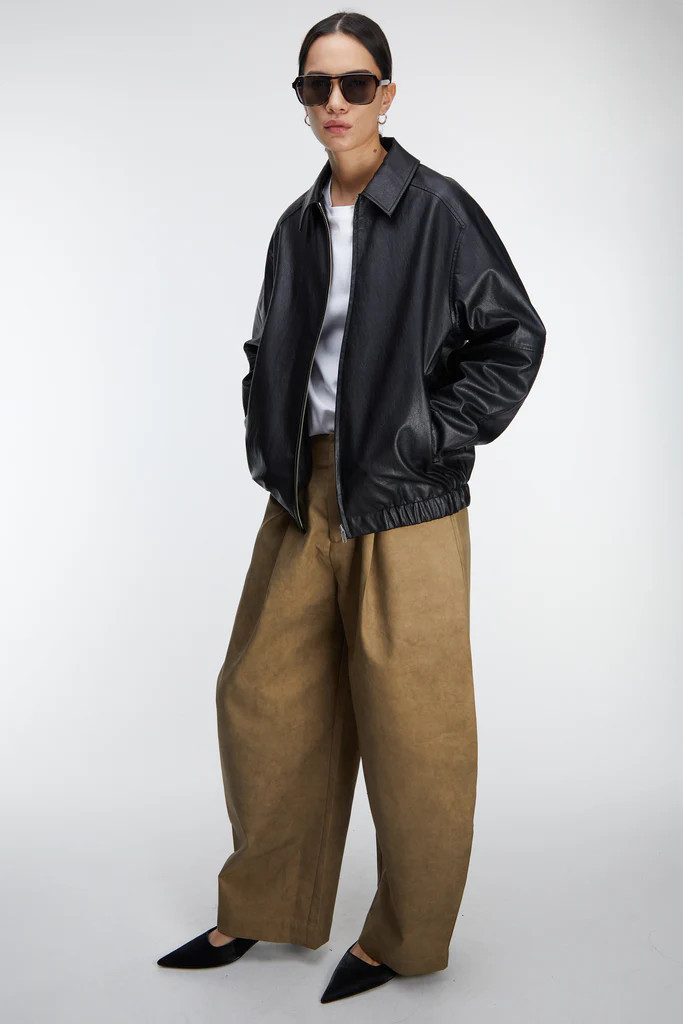 VEGAN LEATHER BOMBER JACKET | OAK + FORT