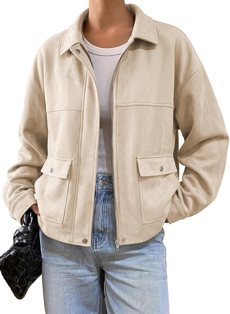 EVALESS Womens Faux Suede Jacket Fall Fashion Casual Winter Coats Outerwear | Amazon (US)